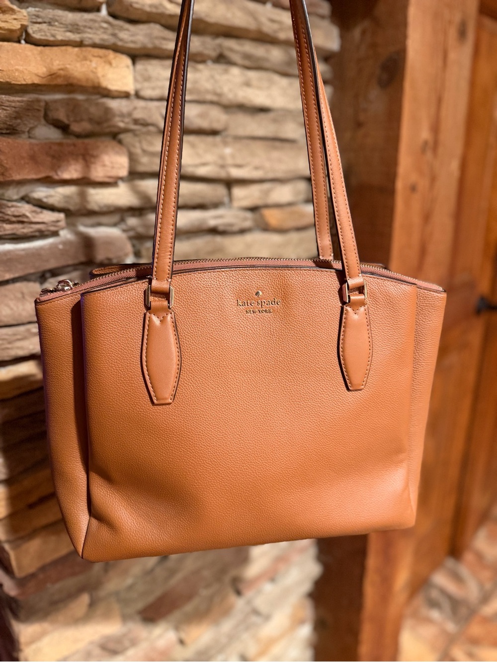 kate spade Monet Pebbled Leather Triple Compartment Tote in Warm Gingerbread